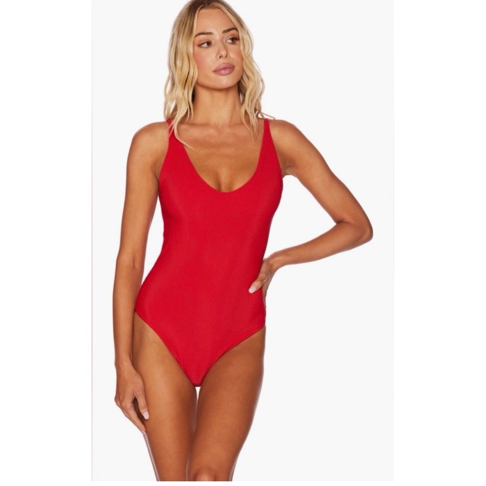 New! Beach Riot Reese Rib One-Piece Swimsuit, Red, Size Medium $148